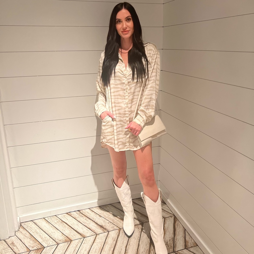 Cream and beige satin shirt dress